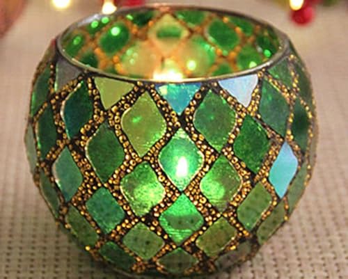 Votive Candle Holder Tea Lights - Glass Candle Holders, Mosaic Tealight Candle Holder, Candle Jar Cup for Wedding Centerpiece Party Table Decorations, Valentines Day Decor - color: A - Noble Green