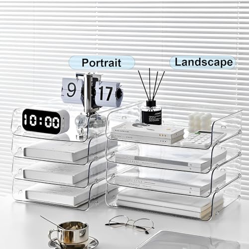 Gagee 4 Pack Paper Organizer for Desk,Stackable Paper Tray Book Holder for Classroom,Office and More,Letter Tray Desk Organizer,Clear - size: 4 Horizontal