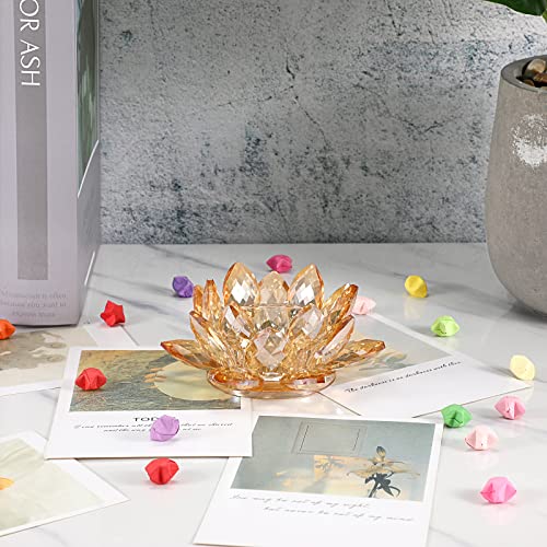 OwnMy Crystal Lotus Flower Tea Light Holder Lotus Petals Votive Candle Holder, Crystal Flower Tealight Candle Stand Candle Lamp for Wedding Table Centerpiece (Champagne Gold) - color: Champagne Gold