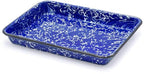 Red Co. 11" x 9" Enamelware Metal Classic 2 Quart Rectangular Serving Tray, Navy Blue Marble/Black Rim - Splatter Design - color: Navy Blue