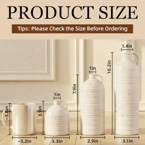 Firehold Ceramic Vase Set of 3, Rustic Home Decor Vases for Modern Farmhouse, White Boho Flower Vases for Shelf, Mantel, Table Decor, Small Decorative Vase for Dried Flowers & Pampas Grass - color: 01-white