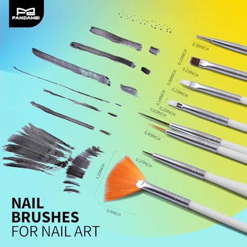FANDAMEI Nail Art Tools, Nail Brush, 15 PCS Nail Art Brushes, 5 PCS Nail Dotting Tool, Nail Stand, Nail Holder For Painting Nails, Nail Tools, Nail Design Tools, White - color: White