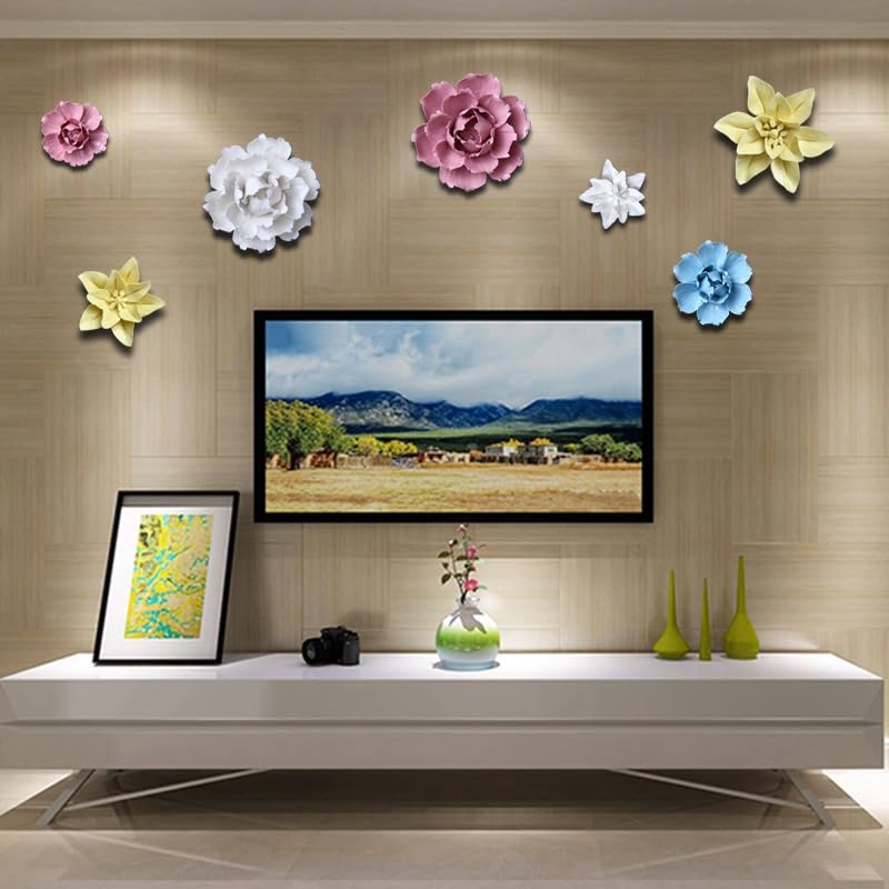 Ceramic Flower Wall Decor Handmade 3D Wall Art Hanging Sculpture White Flower Wall Decor Peony 4.72" (Large) - color: White, size: Large