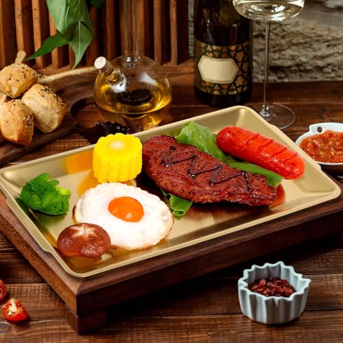 4 Pcs 304 Stainless Steel Food Serving Tray Gold, 12.6×6.3×0.6 Inch Thickened Chassis Rectangular Large Stainless Steel Serving Platter for BBQ Party Buffet Picnic Appetizer
