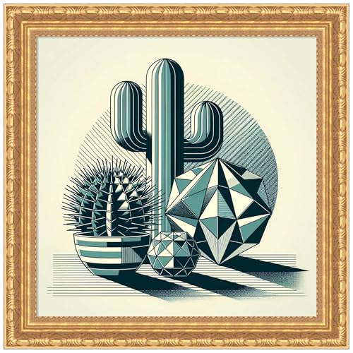 Amanti Art Framed Wall Art Print 24x24 Succulents in Angled Vases by David Galan, Abstract Wall Art, Modern Contemporary Decor, Medium Poster Painting Artwork for Living Room, Bedroom, Bathroom, - color: Versailles Gold, size: 24"L x 24"W