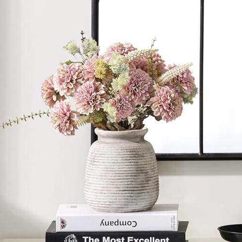 Ceramic Flower Vase, 6“ Small Vase Rustic Farmhouse Vases Home Decor Short Pottery Decorative Pampas Vase for Table Living Room Entryway Mantel Bookshelf Bedroom Bathroom Kitchen-Rustic White - color: 6“ H - Rustic White