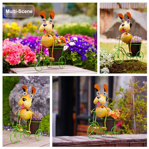 Dog Solar Lights Outdoor Cycling Plant Stand,Yard Art Metal Dog Statues,Outdoor Funny Statue for Garden Decor Yard Lawn Ornaments - style: Bike Dog