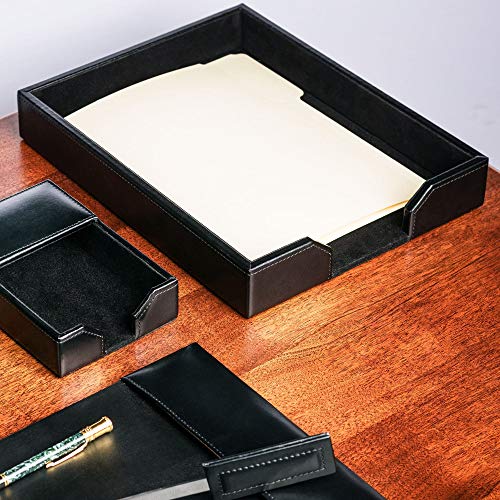 Dacasso Bonded Leather Desktop Tray Luxury Letter Holder & Paper Organizer for Desk, 13.5in x 10.5in x 2.13in, Black