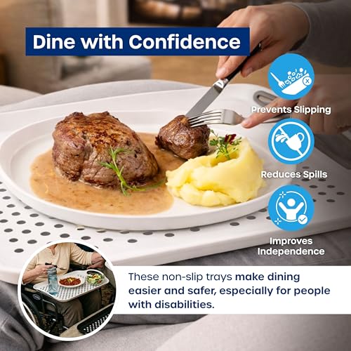 Food Trays for Eating on Couch - 2 Pack - Non Slip Dinner Trays for Eating Set of 2 Non Slip Serving Tray and Food Tray with Handles (White) - color: White - 2 Pack