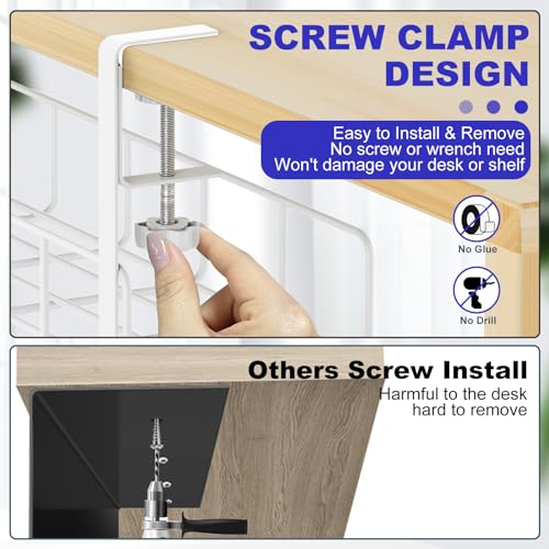 Under Desk Cable Management Tray, 31.5'' No Drill Heavy Duty Steel Cable Tray Organizers, Wire Management Tray Cable Rack with Clamp Mount, Adjustable Metal Under Desk Tray (White, 2 Pack) - color: White, size: 2 Pack