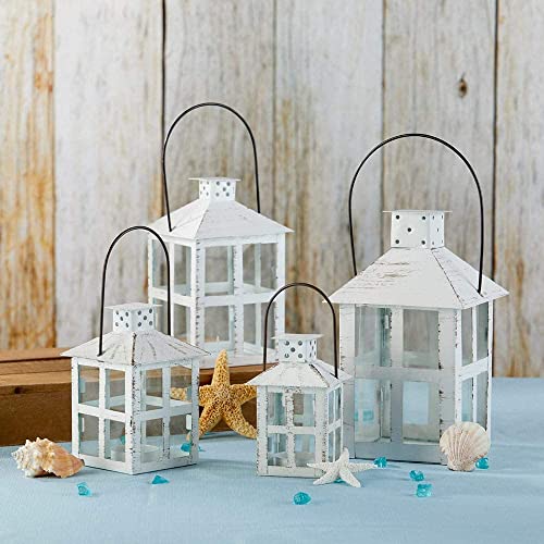 Kate Aspen Rustic Farmhouse Decor White Candle Holder Lantern Decorative (7.5 Inch), Wedding Decoration, Centerpiece Table Decorations, Home Decor, Shelf Decor - size: 7.5 inch White Decorative Lantern, style: One Lantern