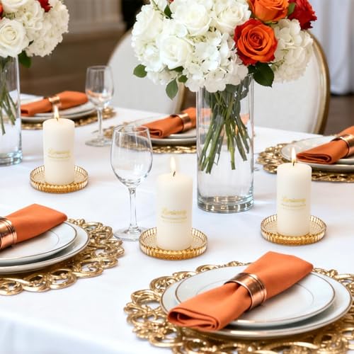 Elsjoy 8 Pack 4 Inch Glass Coasters for Drinks, Amber Tone Modern Clear Coaster Set, Round Crystal Glass Pillar Candle Holder Plates for Table Centerpieces, Home Decor