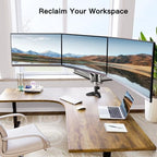 HUANUO Gaming Triple Monitor Stand, Full Motion Articulating Triple Monitor Mount Fit 17 to 32 inch Flat/Curved LCD Computer Screens with Clamp, Grommet Kit, Silver - color: Silver
