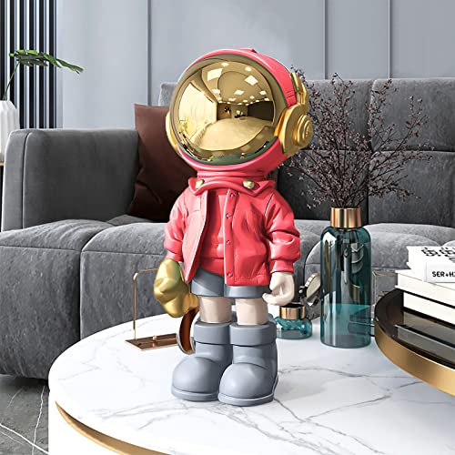 EZ4ENCE Astronaut Statues Spaceman Sculpture Modern Arts Bright Red Figurine Ornament Room Decor for Men,Home and Crafts Desktop Accessories Tabletop Decoration, Living Room, Office, Bookshelf… - color: Red, size: Large