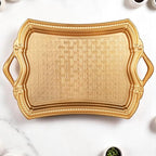 Alisveristime 2-Person Rectangular Metal Serving Tray – Ottoman Motif, (14.6" x 9", 13.1 oz) (Gold)