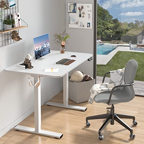 Furmax Electric Height Adjustable Standing Desk Large 40 x 24 Inches Sit Stand up Desk Home Office Computer Desk Memory Preset with T-Shaped Metal Bracket, White - color: White, size: 40 Inch
