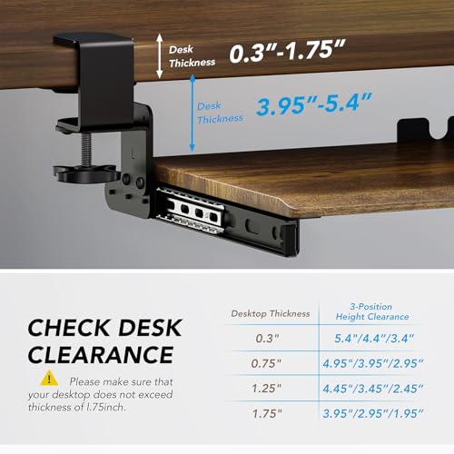 AX WABER Keyboard Tray Under Desk Pull Out with Extra Sturdy C Clamp Mount System, 32.8 (38 inch Including Clamps) x 12 Inch Slide-Out Platform Computer Drawer for Typing Vintage AX01WG202 - color: Vintage, size: 38"x 12”Keyboard Tray