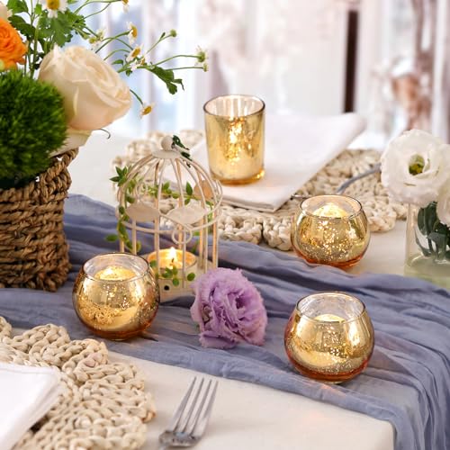 Volens Round Gold Votive Candle Holders, Mercury Glass Candle Holder Set of 12, Wedding Decorations for Table - color: Gold