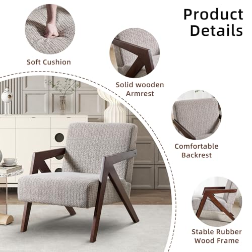 INZOY Mid Century Modern Accent Chair with Wood Frame, Upholstered Reading Armchair with Soft Linen Fabric, Accent Chair for Living Room Bedroom Apartment, Easy Assembly, Mocha - color: Chenille Mocha