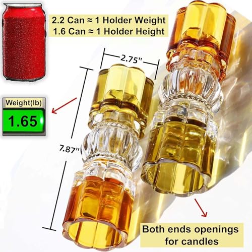 VOHO Amber Votive Candle Holders for Fall Decor, Set of 2 Vintage Tealight Candle Holder for Coffee Table Mantle, Tall Votive Holder Jazzy Glass Mix for Centerpiece(7.87x2.75 in W/H, Shades of Amber) - color: Shades of Amber