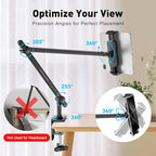 AboveTEK Tablet Stand Holder for Desk & Bed, Aluminum iPad Holder Arm with 360° Rotating Clamp, Adjustable Phone Stand Compatible with 4.7"-13.5" iPad Pro/Air/Mini, iPhone, Galaxy Tab- Black - color: Black
