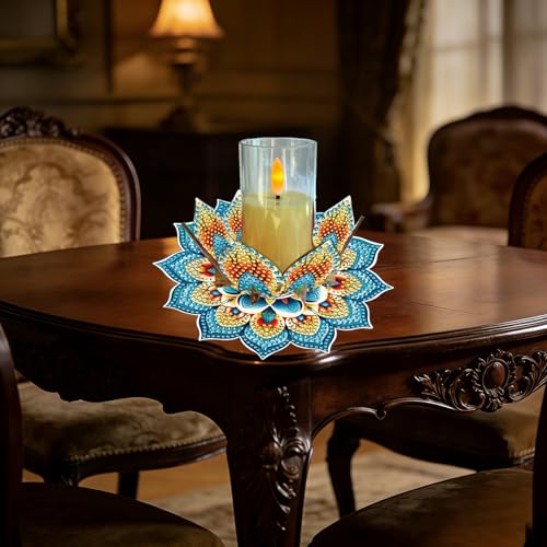 DIY Diamond Art Painting Candlestick Holders 5.71in Mandala Flower Shape Desk Candle Tray Tabletop Ornaments for Wedding Ramadan Party Home Table Centerpiece-Mandala11 - color: Mandala11