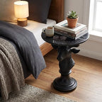 Modern Accent Table with Black Deer Sculpture Base, Minimalist Faux Marble End Table for Living Room Reception Area & Bedroom, 19.69 Inches Wide × 25.59 Inches High - style: black deer