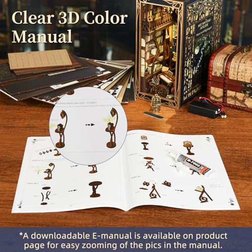 MiniCity DIY Book Nook Kit for Adults, 3D Wooden Puzzle Bookend Bookshelf Insert Decor with LED Light and Dust Cover (Pianist with Nightingale) - style: Pianist with Nightingale