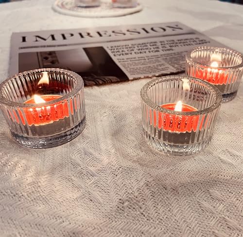 6pcs Clear Votive Tealight Candle Holder, Glass Tea Light Candle Holders for Tabletop Centrepiece Decor, Wedding Reception, Home Dining, Birthday Party and Christmas Holiday