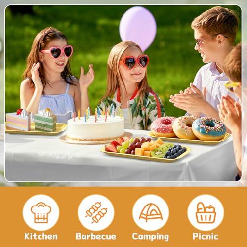 Gold 12 Pcs Small Stainless Steel Serving Tray Bulk 8.66'' x 4.33'' Rectangle Stainless Steel Food Serving Platter with Handle Vanity Tray Decorative Party Plate for BBQ Buffet Appetizer - color: Gold