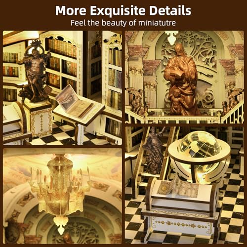 𝐂𝐂𝐂𝐃𝐅 DIY Book Nook Kit, DIY Miniature Dollhouse Booknook Kit, 3D Wooden Puzzle Bookend Bookshelf Insert Decor with LED Light for Adults (Library of Gods Max) - style: Library of Gods Max