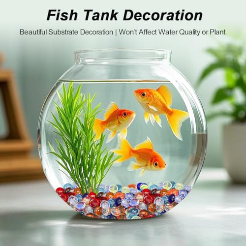 Mixed Gemstone Vase Fillers,Mixed Colour Glass Stones Flat Bottom Marble Beads for Aquarium Fish Tank Planter Crafts Home Decorative Art Craft Vase Filler (Colorful, 1 Pound) - color: Colorful, size: 1 Pound