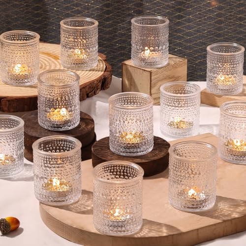30 Pcs Clear Votive Candle Holders, Votive Candle Holders with Polka Dot Embossed for Table Centerpiece, Tealight Candle Holder for Weddings, Home Decor, Baby Shower, Special Occasions - color: Clear