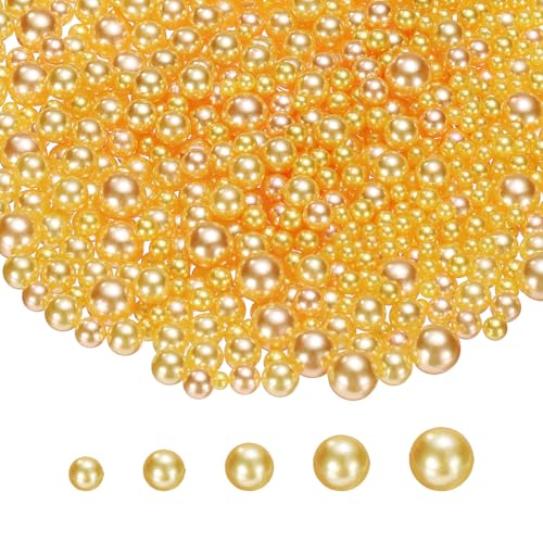 PATIKIL 1000 Pcs No Hole Pearls, 3mm 4mm 5mm 6mm 8mm Mini Round Faux Pearl for Art Crafts Jewelry Making Nail Vase Filler Birthday Wedding Party, Gold - color: Gold