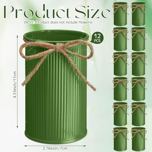 Rustic Vase for Table Centerpieces 4.33 Inch Small Petite Flower Vase with Twine Bow Vintage Farmhouse Decor for Wedding Reception Dining, Home Galvanized Metal Buckets(Sage Green,12 Pcs) - color: Sage Green