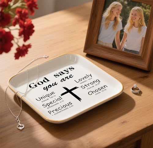 Christian Gifts for Women Birthday, Inspirational Gifts for Women Friends, Religious Spiritual Gifts for Her Mom Girl Female Coworker Sister Christian Trinket Dish Tray Jewelry Plate - style: Religious Gifts - God Says
