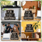 Yuntau 4 Pcs Farmhouse Motivational Office Desk Black Decor P. S. You Got This Wooden Tabletop Inspirational Tiered Tray Decorations Rustic Sign Block Gift for Women Home Kitchen Shelf - style: Got This