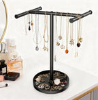 Necklace Holder Organizer, Metal Jewelry Stand to Prevent Bangles, Necklaces, Bracelets, Rings, Earrings and Watch Tangling - color: Black