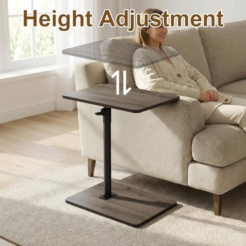 YUHFERA Sofa Armrest Tray Table for Couch - 360 Swivel Height Adjustable C Shaped End Table for Small Spaces, Snack Side Table for Bed or Chair with Phone & Tablet Slot (Gray, Enlarged) - color: Taupe, size: Enlarged