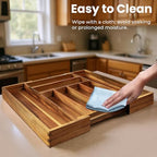KITEISCAT Acacia Wood Expandable Silverware Organizer, Kitchen Utensil Drawer Organizer for Forks & Spoons, 8-Compartment Cutlery Tray, Flatware Holder - size: 8 Compartments Expandable