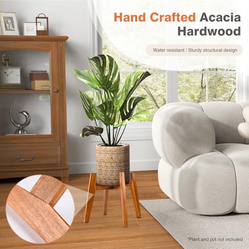 RAINBLELAND Acacia Wood Plant Stand for 9 Inch Pots, Mid Century Modern Indoor Plant Stand, Solid Hardwood, Non-Adjustable Flower Pot Holder for Home and Patio Décor - color: 9" acacia wood