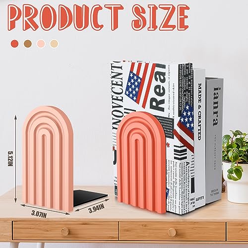 Harloon 4 Pcs Boho Arch Wooden Bookends, Decorative Rainbow Book Stoppers with Non-Slip Metal Base, 5x3x4 Inches, Cute Shelf Decor for Heavy Books, Home Office Study Desk Organizer(Cute Color) - color: Cute Color