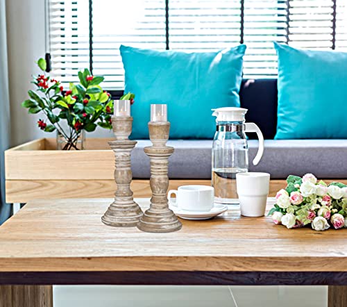 Wooden Candlestick Holder Stand, Decorate Your Dinner Table, Christmas Decoration, Coffee Table, Wedding Party, Family Gatherings, Home, Spa - Decorative Candle Holder - 8 Inch Set of 2 - White Wash - color: White Wash, size: 8 Inch - Candle Stick - Set o