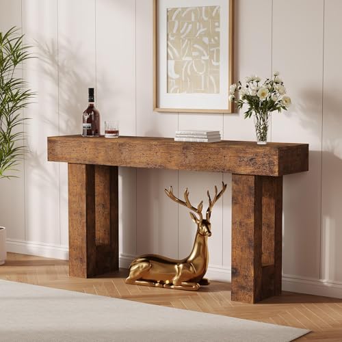 GarveeTech 63" Console Table for Entryway, Narrow Sofa Table Behind Couch, Wooden Hallway Table for Living Room, Foyer Entry Table - color: Brown-63 Inches