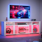 Bestier 80 Inch TV Stand for 85 Inch TVs, Modern Open Entertainment Center with LED Lights & Adjustable Shelves, Media Console for Gaming Setup and Home Theater (White)