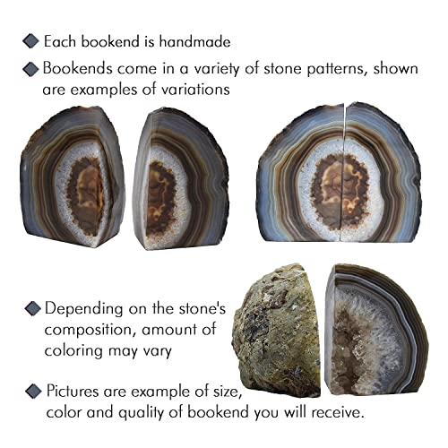 Nature's Decorations Agate Geode Bookends with Rubber Bumpers Premium Quality 3 to 5 lbs Set of Non-Skid Book Stopper for Books, Shelves, Office, Home Decor (Undyed Natural Stone)