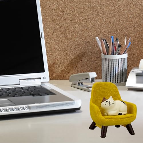 Refintural Miniature Cat Figurines with Small Sofa - Resin Mini Cat Figures, Kitten Miniature Desk Accessories - Perfect Cute Cat Gift for Cat Lovers(Yellow Sofa) - color: 03-yellow
