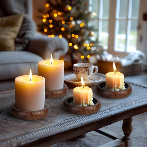 Candle Holder for Pillar Candle Set of 4, Farmhouse Wood Candle Holder, Rustic Wooden Candle Stand, Candles Tray Decorative for Living Room, Table Centerpiece, Brown - color: Brown, size: Set of 4