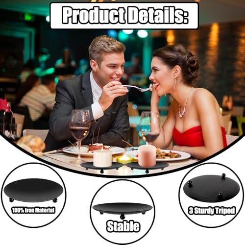8 PCS Iron Plate Candle Holder,Candle Stand for LED & Wax Candles,Black Candle Holders Iron Plate,4" Decorative Pillar Candle Plate for Incense Cones Spa Weddings