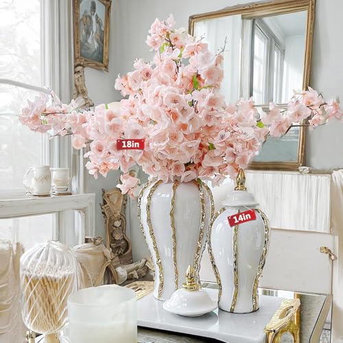 White and Gold Vases for Centerpieces,White Gold Ginger Jars for Home Decor,Large Gold Vases for Kitchen Counter,Vintage Vase with Lid,Birthday Anniversary (White Gold, 18 in +14 in) - color: White Gold-a, size: 18 in + 14 in